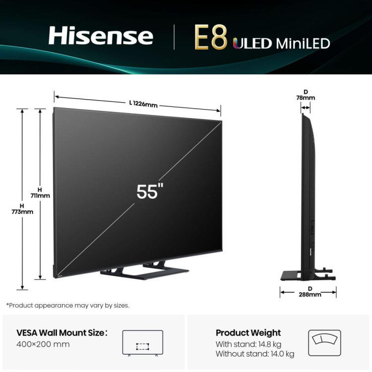 Телевізор 55 Hisense 55E8Q (UA)