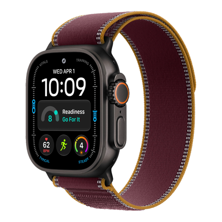 Apple Watch Ultra 4 GPS + LTE, 49mm Black Titanium Case with Burgundy Trail Loop - S/M