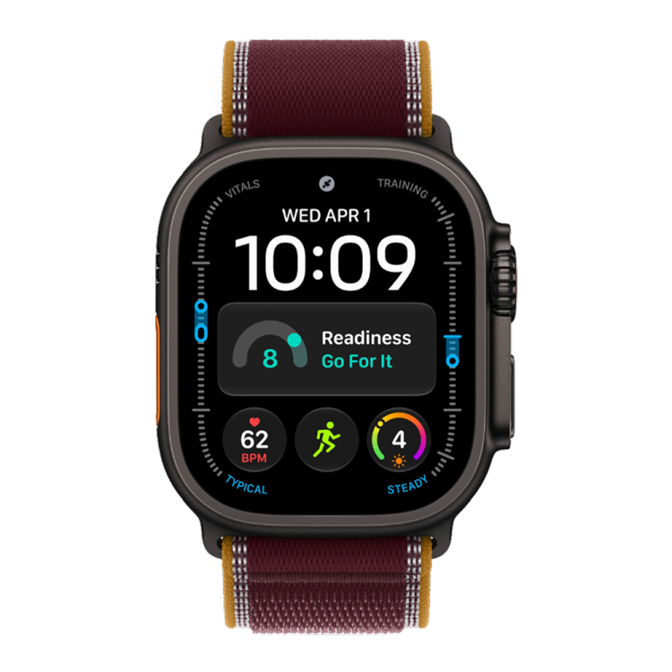 Apple Watch Ultra 4 GPS + LTE, 49mm Black Titanium Case with Burgundy Trail Loop - S/M