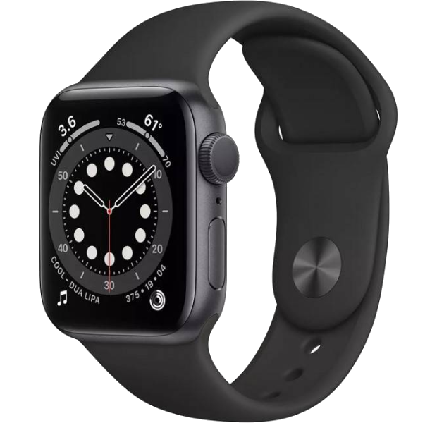 Apple Watch Series 6 44mm Space Gray Aluminum Case with Black Sport Band (M00H3) бу