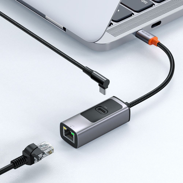 Адаптер McDodo HU-0680 2in1 USB-C to RJ45/USB-C 100w (Deep Grey)