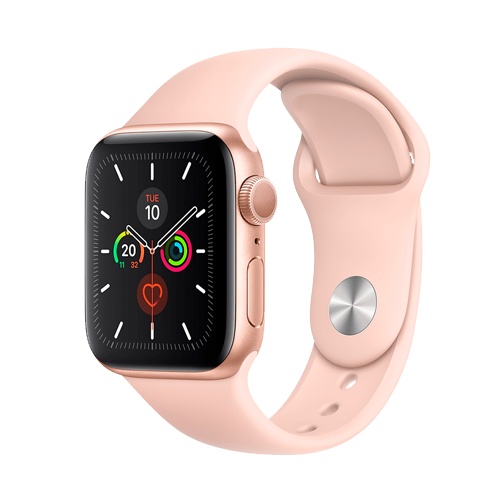 Apple Watch Series 5 GPS, 44mm Gold Aluminum Case with Pink Sand Sport Band (MWVE2)