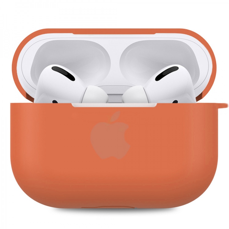 Чехол Ultra Thin Silicone для AirPods Pro with Apple Logo (Orange)