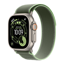 Apple Watch Ultra 3 GPS + Cellular, 49mm Natural Titanium Case with Green/Neon Trail Loop - S/M