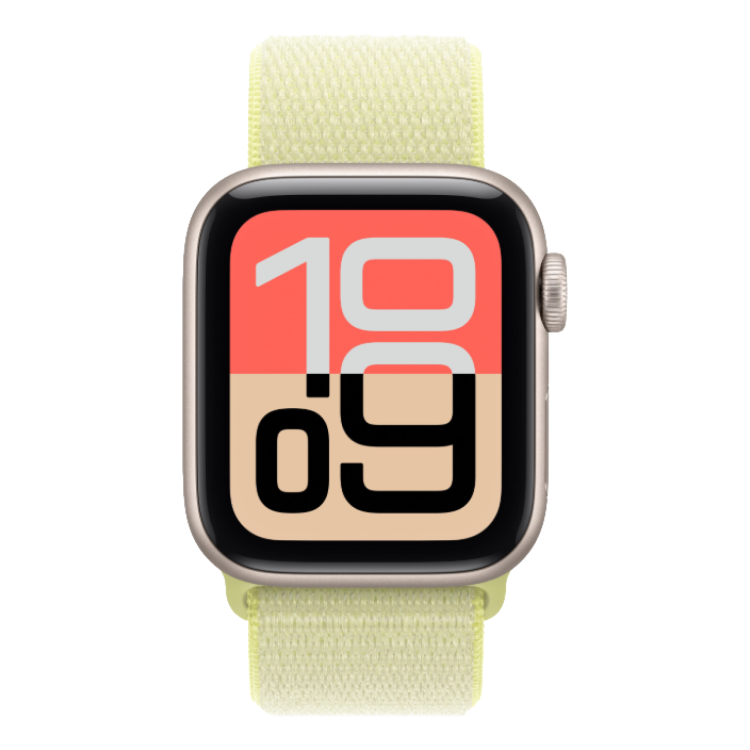 Apple Watch SE 3 GPS, 44mm Starlight Aluminum Case with Neon Yellow Sport Loop