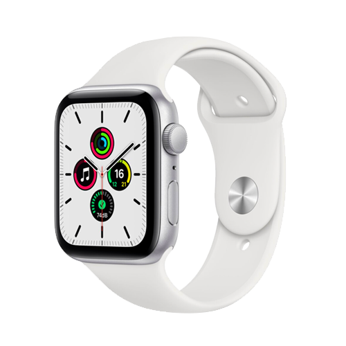 Apple Watch SE GPS + Cellular 44mm Silver Aluminum Case with White Sport Band (MYEM2)