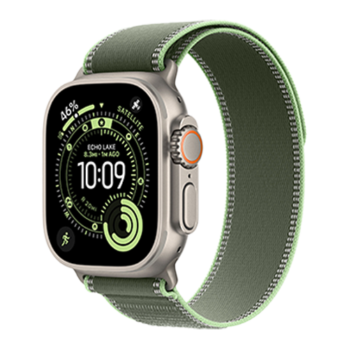 Apple Watch Ultra 3 GPS + Cellular, 49mm Natural Titanium Case with Green/Neon Trail Loop - M/L