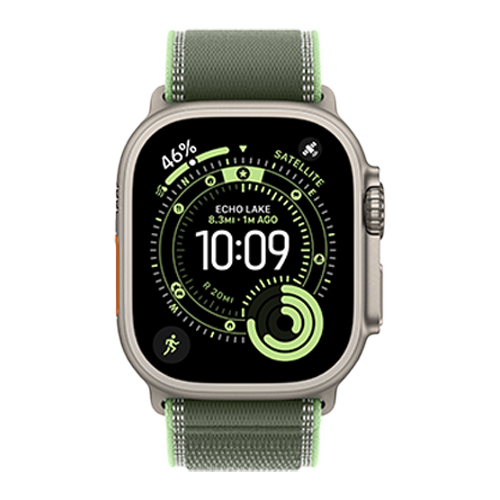 Apple Watch Ultra 3 GPS + Cellular, 49mm Natural Titanium Case with Green/Neon Trail Loop - M/L