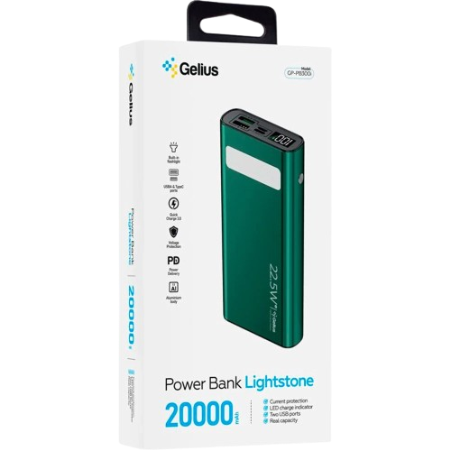 Зарядний пристрій Power Bank Gelius Lightstone GP-PB300i 20000mAh QC+PD 22.5W (Green) (GP-PB300i)