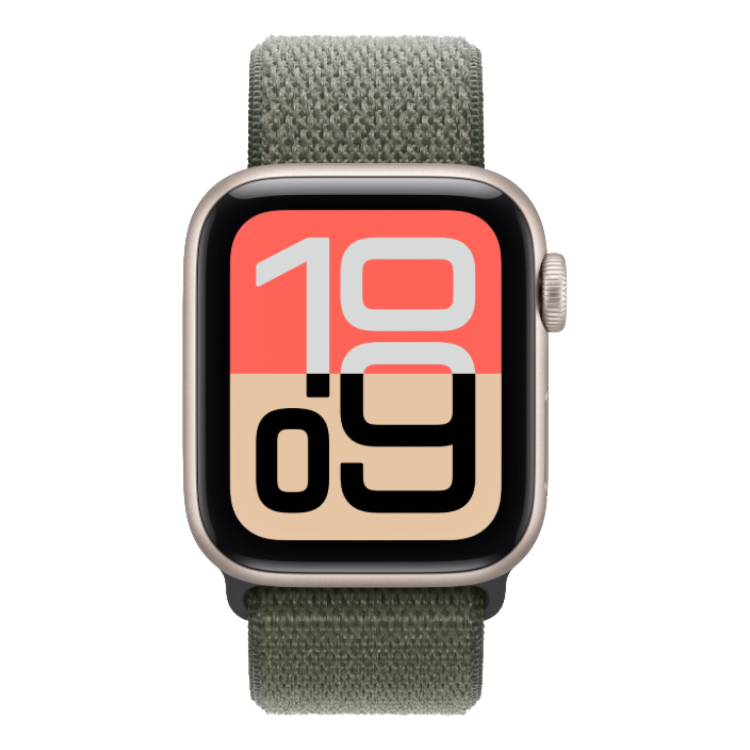 Apple Watch SE 3 GPS, 44mm Starlight Aluminum Case with Forest Sport Loop