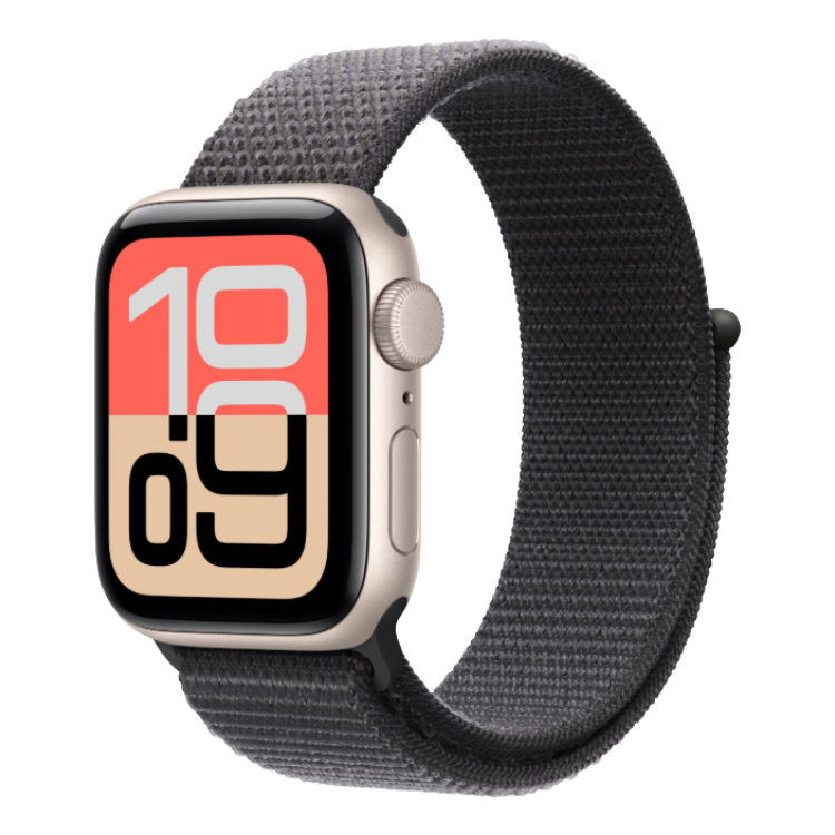 Apple Watch SE 3 GPS, 44mm Starlight Aluminum Case with Dark Gray Sport Loop