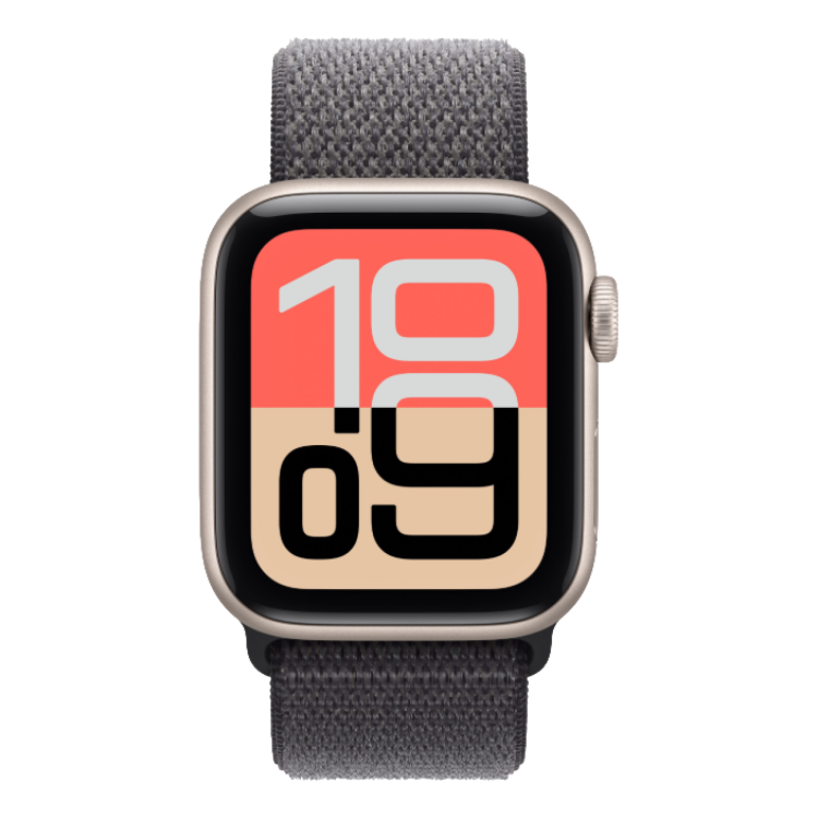 Apple Watch SE 3 GPS, 44mm Starlight Aluminum Case with Dark Gray Sport Loop