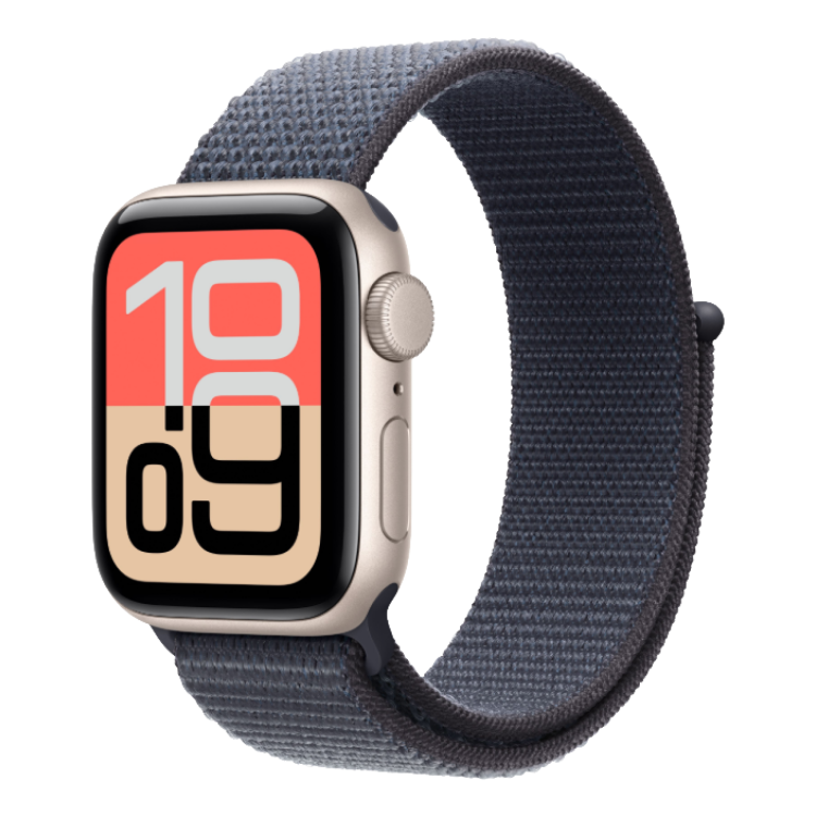 Apple Watch SE 3 GPS, 44mm Starlight Aluminum Case with Anchor Blue Sport Loop