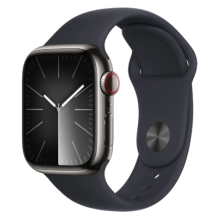 Apple Watch Series 9 GPS + LTE 45mm Graphite Stainless Steel Case with Midnight Sport Band – S/M (MRMV3)