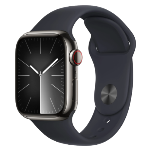 Apple Watch Series 9 GPS + LTE 45mm Graphite Stainless Steel Case with Midnight Sport Band – S/M (MRMV3)