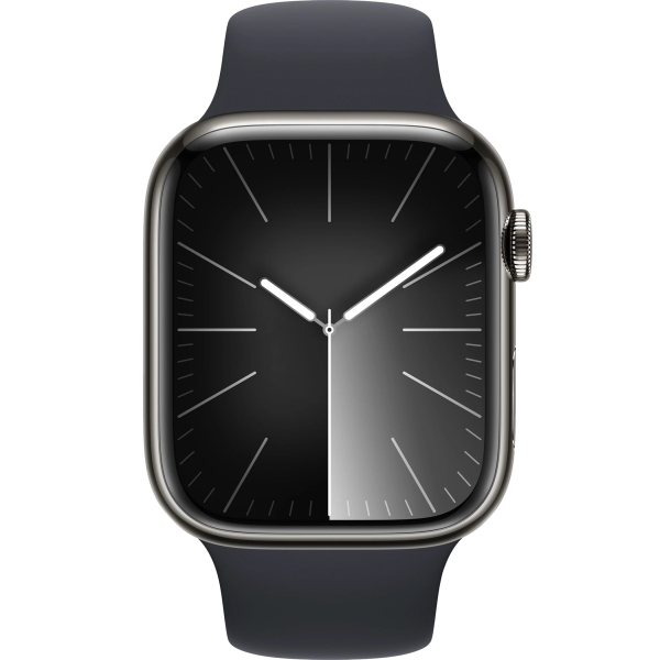 Apple Watch Series 9 GPS + LTE 45mm Graphite Stainless Steel Case with Midnight Sport Band – S/M (MRMV3)