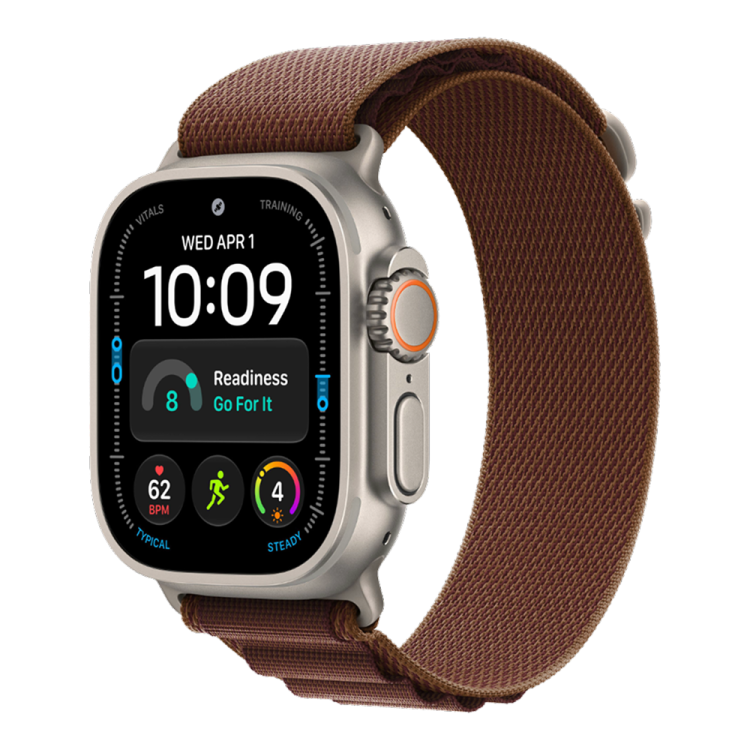 Apple Watch Ultra 4 GPS + LTE, 49mm Natural Titanium Case with Burgundy Alpine Loop - Medium