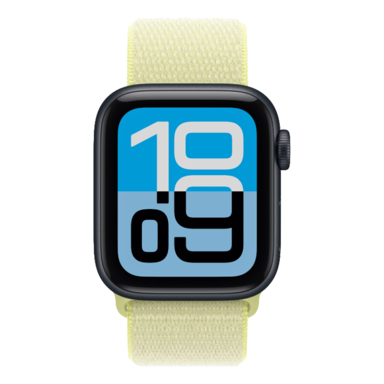 Apple Watch SE 3 GPS, 44mm Midnight Aluminum Case with Neon Yellow Sport Loop