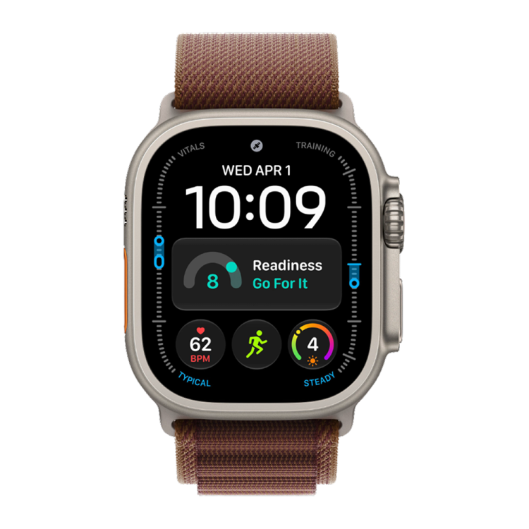Apple Watch Ultra 4 GPS + LTE, 49mm Natural Titanium Case with Burgundy Alpine Loop - Large