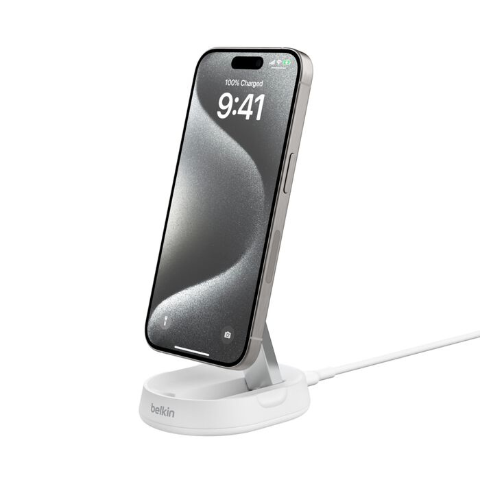 Безпровідна зарядка Belkin 15 Вт Magnetic Stand Qi2 White (WIA008VFWH)