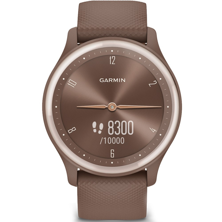 Garmin Vivomove Sport Cocoa Case and Silicone Band with Peach Gold Accents (010-02566-02)