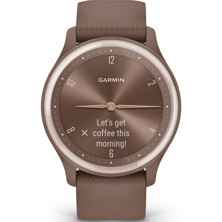 Garmin Vivomove Sport Cocoa Case and Silicone Band with Peach Gold Accents (010-02566-02)