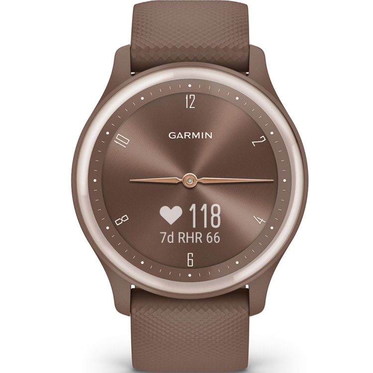 Garmin Vivomove Sport Cocoa Case and Silicone Band with Peach Gold Accents (010-02566-02)