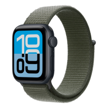 Apple Watch SE 3 GPS, 44mm Midnight Aluminum Case with Forest Sport Loop