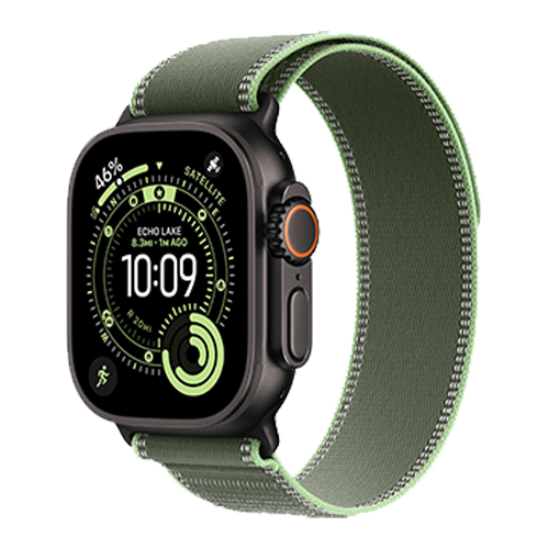 Apple Watch Ultra 3 GPS + Cellular, 49mm Black Titanium Case with Green/Neon Trail Loop - S/M