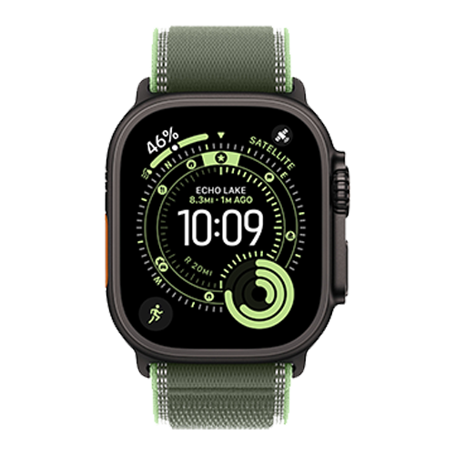 Apple Watch Ultra 3 GPS + Cellular, 49mm Black Titanium Case with Green/Neon Trail Loop - S/M