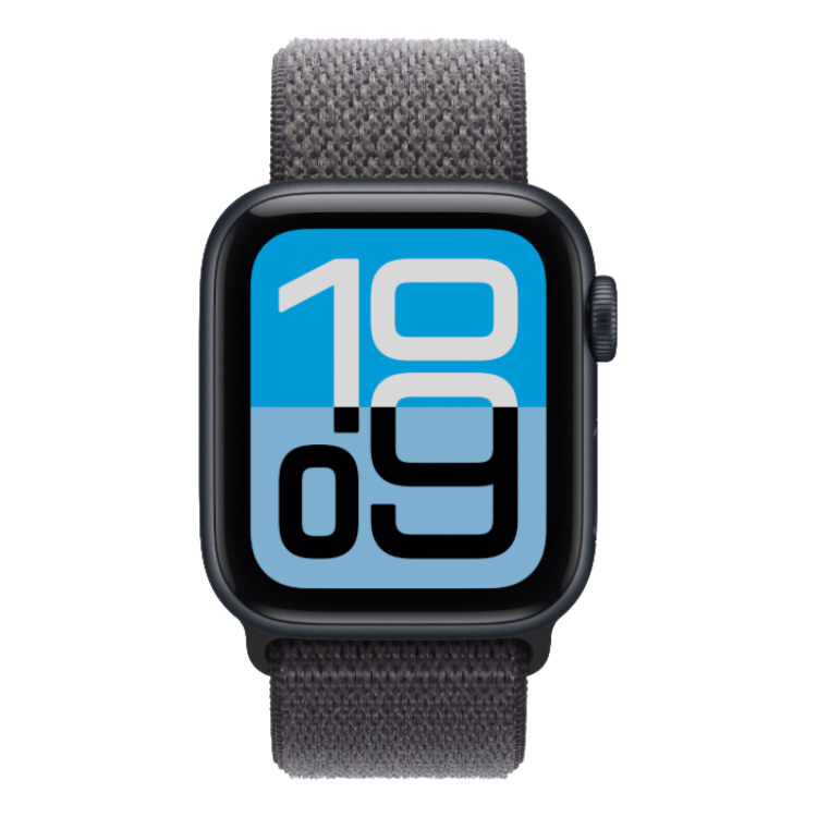 Apple Watch SE 3 GPS, 44mm Midnight Aluminum Case with Dark Gray Sport Loop