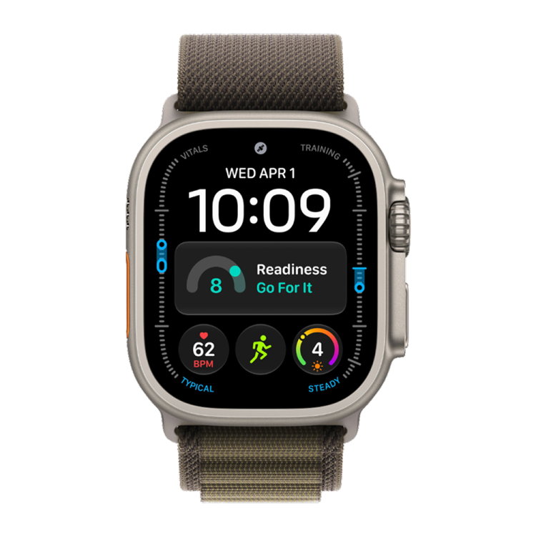 Apple Watch Ultra 4 GPS + LTE 49mm Natural Titanium Case with Dark Olive Alpine Loop - Medium