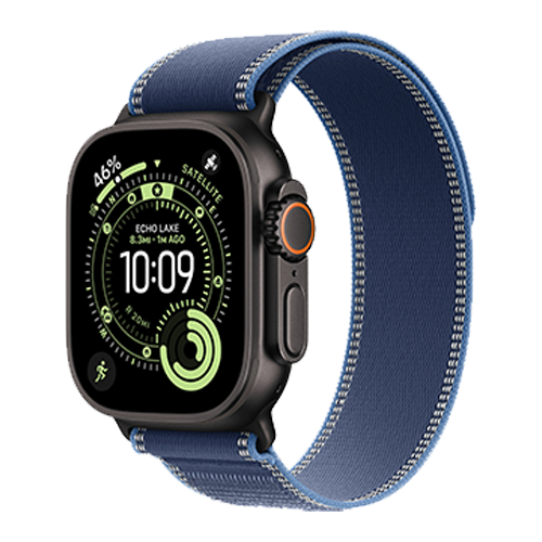Apple Watch Ultra 3 GPS + Cellular, 49mm Black Titanium Case with Blue/Bright Blue Trail Loop - M/L