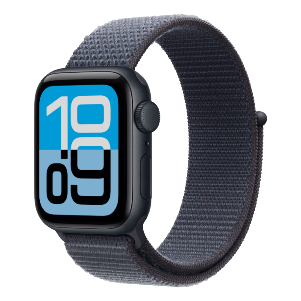 Apple Watch SE 3 GPS, 44mm Midnight Aluminum Case with Dark Gray Sport Loop