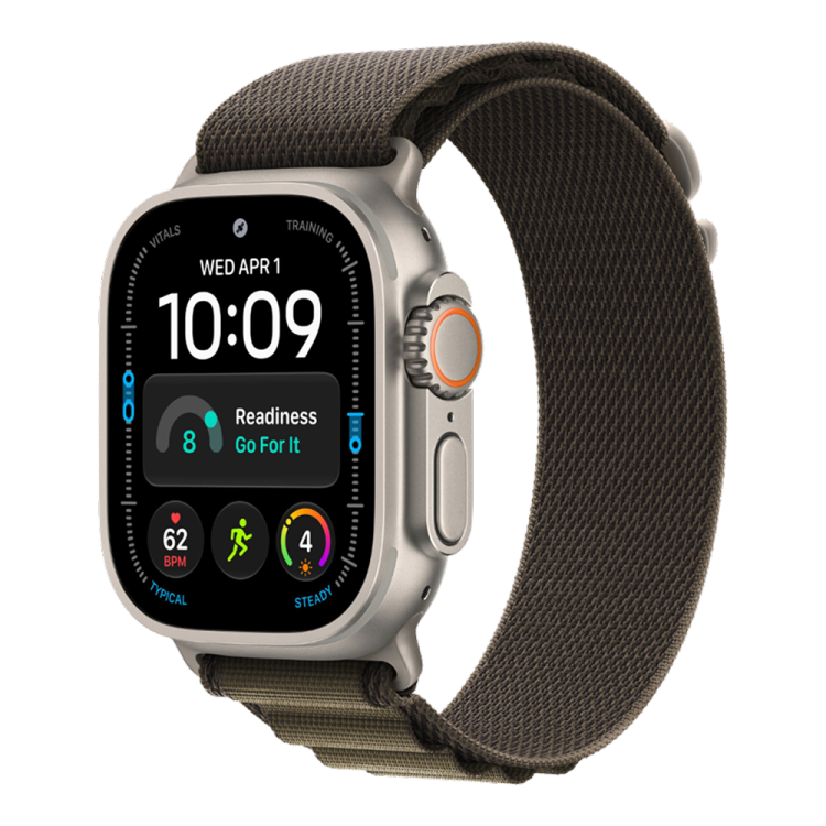 Apple Watch Ultra 4 GPS + LTE 49mm Natural Titanium Case with Dark Olive Alpine Loop - Large