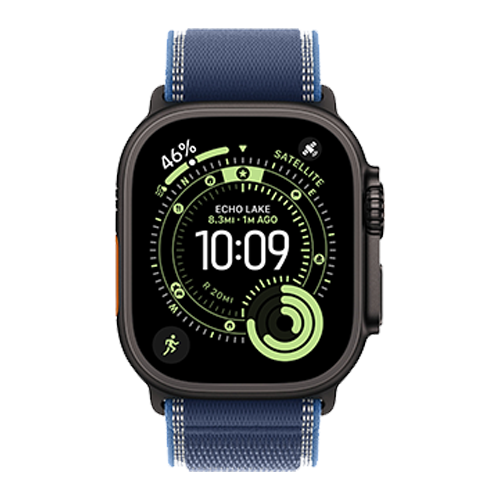 Apple Watch Ultra 3 GPS + Cellular, 49mm Black Titanium Case with Blue/Bright Blue Trail Loop - S/M