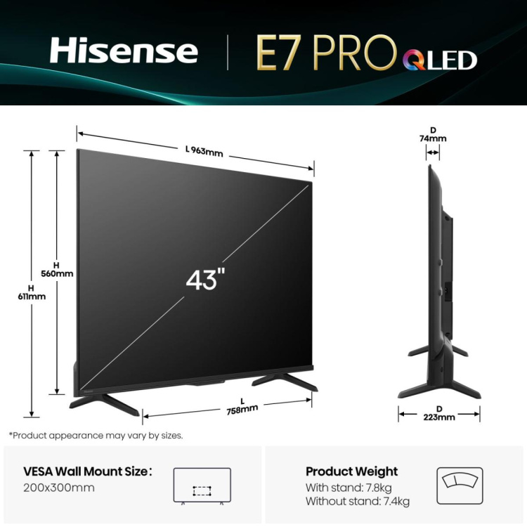 Телевізор Hisense 43 43E7Q Pro (UA)