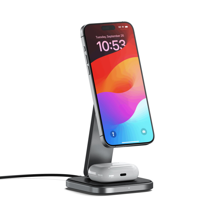 Беспроводная зарядка Satechi 2-in-1 Foldable Qi2 Space Gray (ST-Q21FM)