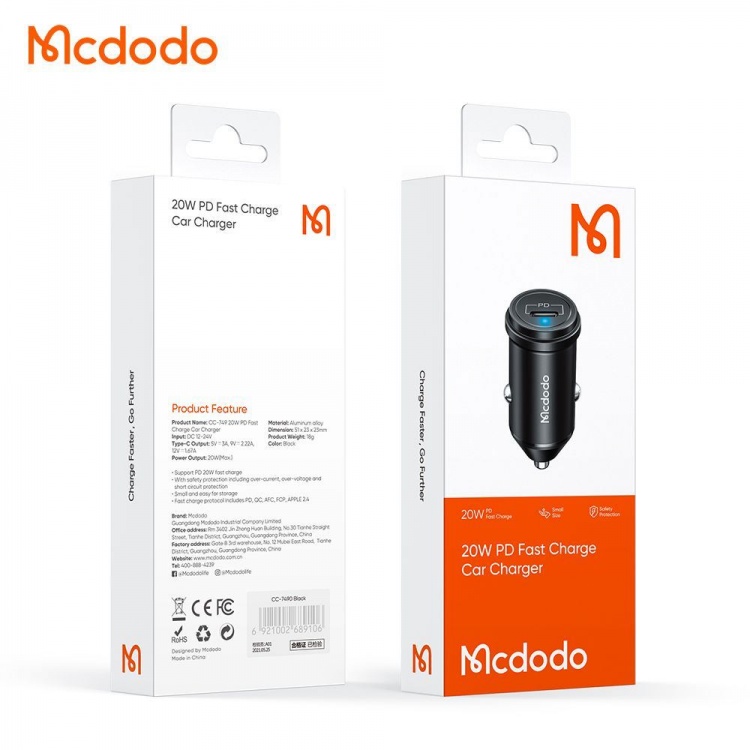 Прикурювач McDodo CC-7490 USB-C 20w Bullet Series (Black)