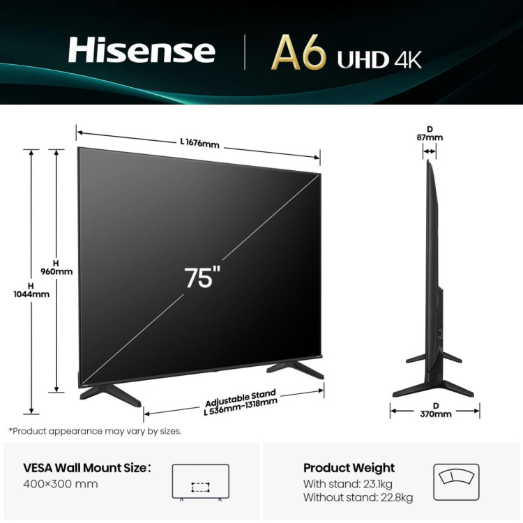 Телевізор Hisense 75 75A6Q (UA)