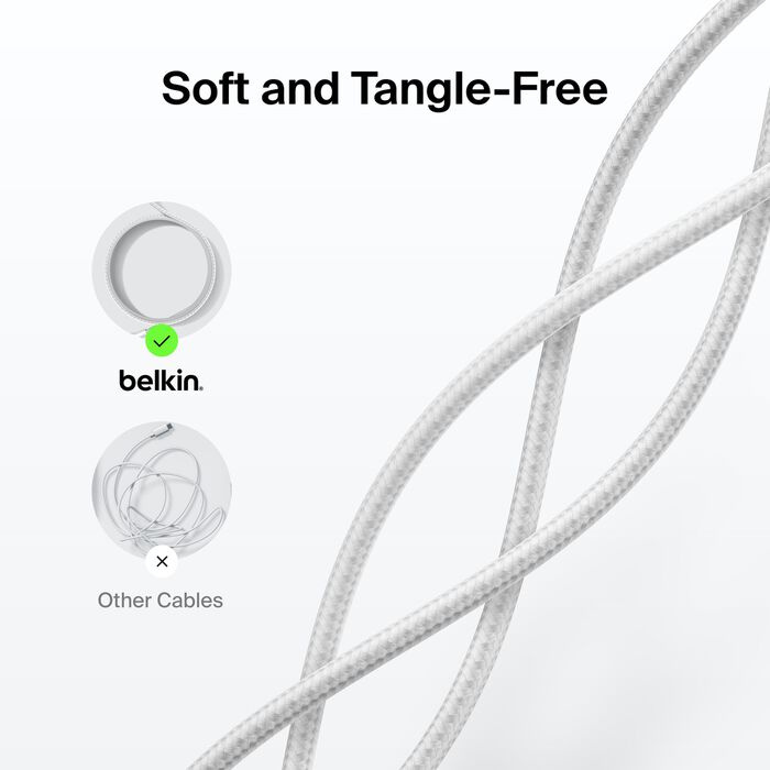 Кабель Belkin Braided USB-C 240W 2m, White (CAB025HQ2MWH)