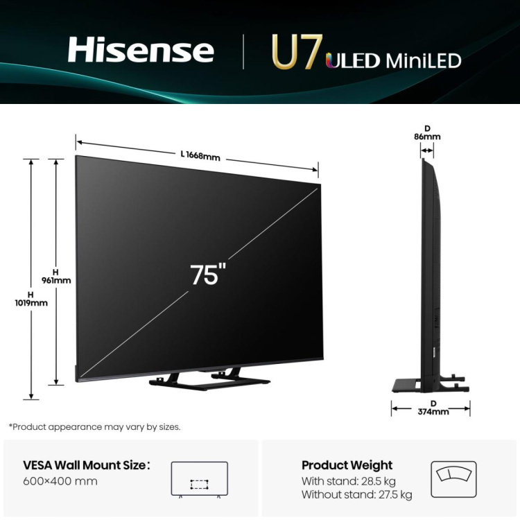 Телевізор Hisense 75 75U7Q (UA)