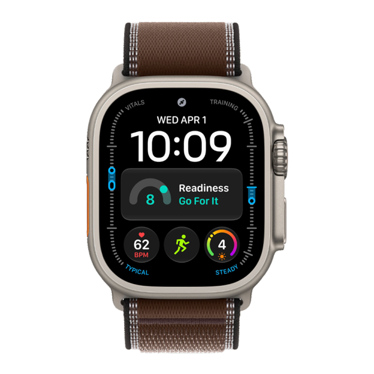 Apple Watch Ultra 4 GPS + LTE, 49mm Natural Titanium Case with Dark Umber Trail Loop - S/M