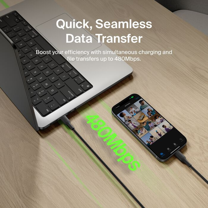 Кабель Belkin Braided USB-C 240W 2m, Black (CAB025HQ2MBK)