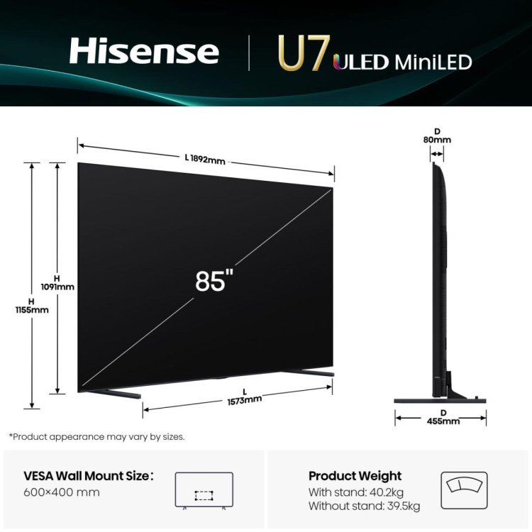 Телевізор Hisense 85 85U7Q (UA)
