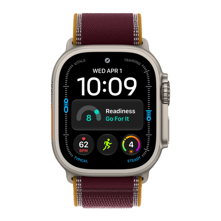 Apple Watch Ultra 4 GPS + LTE, 49mm Natural Titanium Case with Burgundy Trail Loop - M/L