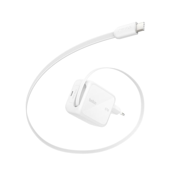 Блок живлення Belkin 67Вт USB-C PD, PPS, вбудований кабель USB-C White (WCH022KQWH) Блок живлення Belkin 67Вт USB-C PD, PPS, вбудований кабель USB-C White (WCH022KQWH)
