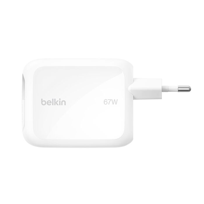Блок живлення Belkin 67Вт USB-C PD, PPS, вбудований кабель USB-C White (WCH022KQWH) Блок живлення Belkin 67Вт USB-C PD, PPS, вбудований кабель USB-C White (WCH022KQWH)