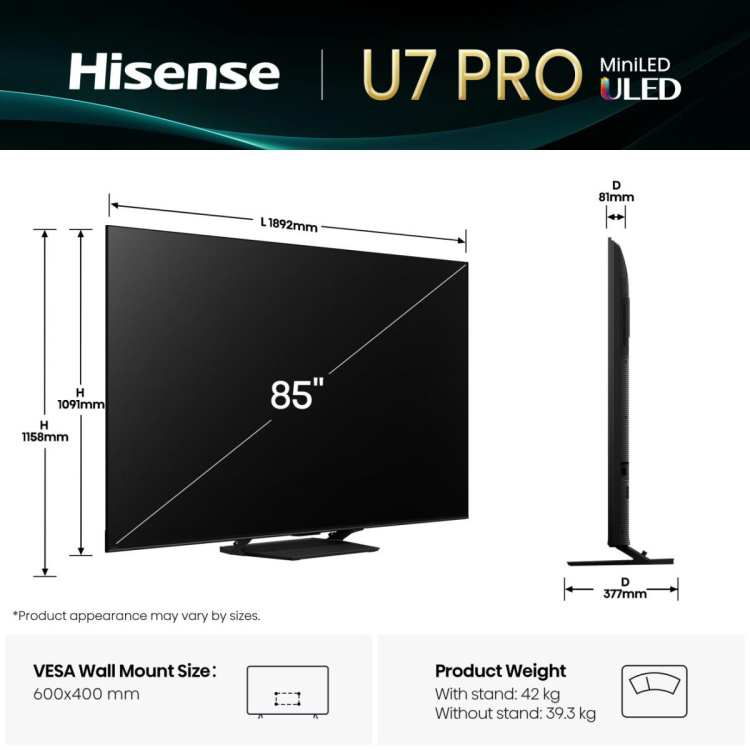 Телевізор Hisense 85 85U7Q PRO (UA)