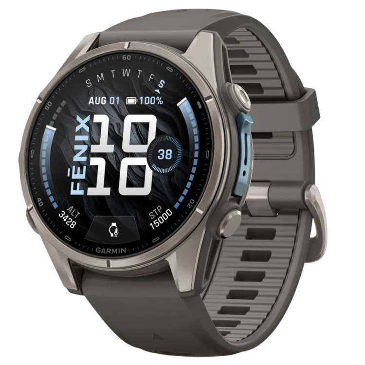 Garmin Fenix 9 43mm AMOLED Sapphire Titanium with Pebble Gray Silicone Band (010-04761-10/11)